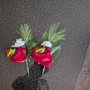 Vibrant Red and Green Faux Floral Accents